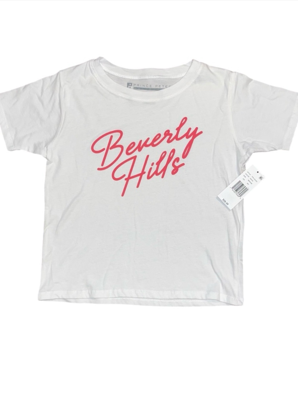 Prince Peter White Short Sleeve Top Beverly Hills Pink Girls NWT Boxy Medium